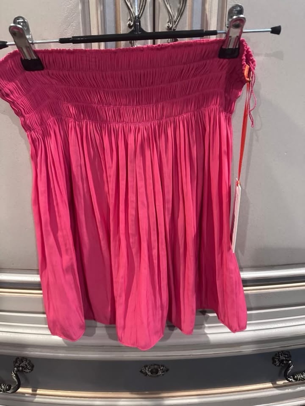 NWT Ramy Brook Bright Pink Smocked Strapless Skirt, XS
